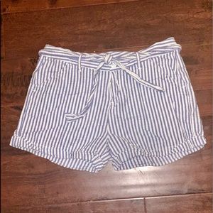 White and blue striped shorts